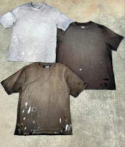 T-shirts surdimensionnés vintage délavés à l'acide pour hommes T-shirts graphiques de rue imprimés éclaboussures respirants T-shirts vierges anti-rides - Product Image 6