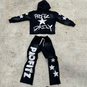 Chándales de dos piezas Oem Streetwear, conjunto de chándal con parches y logotipo bordado, sudaderas con capucha lavadas Vintage personalizadas para hombre, conjuntos de pantalones de chándal - Product Image 3