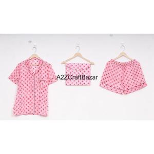 Ensemble de pyjama pour femmes en coton à manches courtes avec cordon de serrage et imprimé floral, doux, respirant, séchage rapide, pour tous les jours - Product Image 3