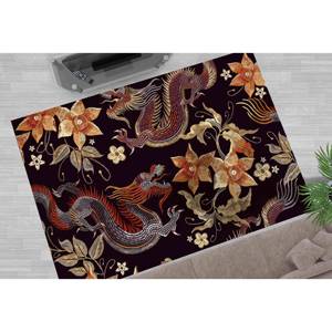 Alfombra con Estampado de Dragón Chino, Diseño Floral Mítico, Alfombra Delgada No Tejida - Product Image 1