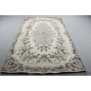 Turkish Large Rug 5,5x9 ft, <b>Brown</b> Polka dot Vintage <b>Wool</b> Rug - Product Image 1