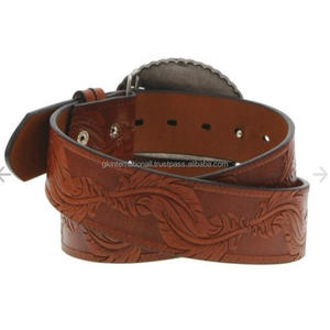 Cinturón de hombre de herramientas de cuero occidental marrón hecho a mano de calidad superior con hebilla de latón de forma ovalada turquesa de diseñador en todos los tamaños - Product Image 3