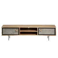 Moderno Soporte de TV Convertible de Madera de Acacia y Piedra Como con Función de Almacenamiento para Sala de Estar, Dormitorio, Pasillo o Entrada de Estilo Rústico