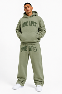 Ensemble sweat à capuche oversize et pantalon de survêtement large en coton épais, personnalisable avec logo, style streetwear - Product Image 2