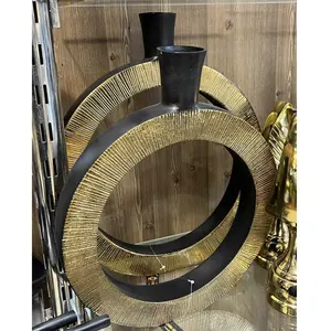 Latest Design Floor & Table Decorative Aluminum Flower Vase Black and Gold Colored Metal Flowers Display Vase for Living Room