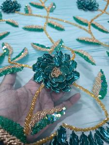 High Quality 3D Floral Net <b>Fabric</b> Embroidered Cross-Style Breathable Weft Metallic Petals Hand Beaded Design for Accessory - Product Image 6