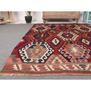 Alfombra Turca Vintage de 4.8x6.7 pies, Alfombra de Lana con Diseño de Plantas y Árboles en Rojo Marrón - Product Image 5