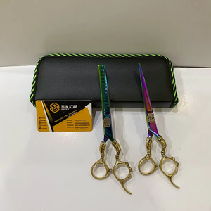 Ciseaux de coiffure en acier inoxydable PURE 440C multi-purs avec pointe de lame tranchante et poignée de dragon et pochette en cuir PU nouveauté - Product Image 1