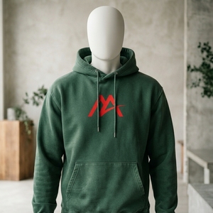 Mayra Men Dark Green Washed Pullover <b>Hoodie</b> <b>Red</b> Logo Fleece Sweatshirt Streetwear Casual Hooded Top Custom Wholesale OEM Apparel - Product Image 1