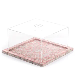 Plateau en nacre exquis avec couvercle en acrylique Plateau de service en nacre contemporaine avec couvercle supérieur - Product Image 3