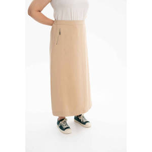 Falda Lápiz Recta Beige con Cierre Lateral, Cómoda y Transpirable, Tejido de Seda y Algodón - Product Image 3