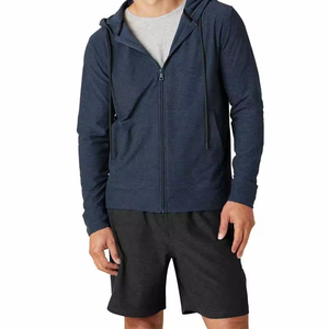 Automne léger sweat à capuche zippé Logo personnalisé hommes décontracté fermeture éclair 280g French Terry veste à capuche vierge pour hommes - Product Image 5