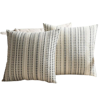 Coussin décoratif en microfibre tissée de luxe 50x50 cm |   Housse de coussin amovible géométrique à rayures végétales pour salon moderne