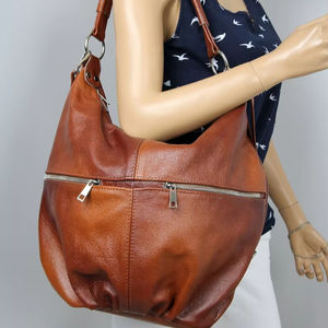 Vente chaude Dames Loisirs Grande Capacité Cire À L'huile En Cuir Véritable Hobo Fourre-Tout Sacs À Main LHB-0212 Fermeture À Glissière pour Femmes Filles - Product Image 1