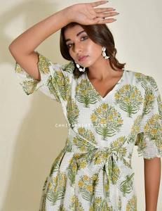 Vestido corto indio de algodón con bloque de mano para mujer, Elegante ropa de fiesta, vestido con estampado floral, vestido de regalo de luna de miel personalizado para novia - Product Image 3