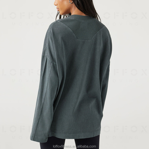 Camisetas de mujer de gran tamaño de la mejor calidad 100% algodón manga larga cuello redondo frente invierno cálido camisetas servicio OEM al por mayor - Product Image 6