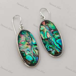 925 Sterling Silver Dangle Drop Earrings Handmade Vintage Style Natural <b>Abalone</b> <b>Shell</b> Blue Paua Doublet Oval Jewelry - Product Image 6