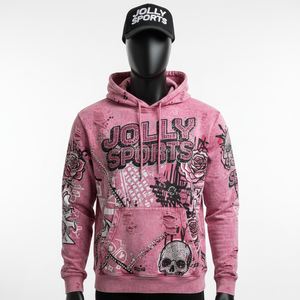 Sweat-shirt en molleton de coton de qualité supérieure 380 GSM, délavé à l'acide, rose, streetwear délavé, logo personnalisé en strass, sweat-shirt basique - Product Image 1