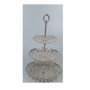 Support à gâteau en métal de qualité supérieure, forme personnalisée, aspect classique à 3 niveaux, plaqué argent, best-seller - Product Image 1