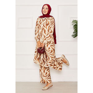 Coffee Brown Crepe Fabric 2-Piece Shorts Set XL Size <b>Button</b>-Down Front and Elasticated Cuffs for Daily Wear - Product Image 4