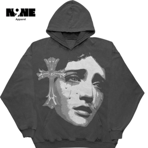 เสื้อฮู้ดผ้าฝ้ายโอเวอร์ไซส์สำหรับผู้ชายเสื้อมีฮู้ดผ้าฟลีซเปิดไหล่แบบเรียบ - Product Image 2