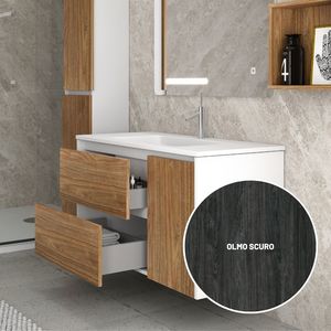 Luis Nordikflat Meuble de base pour lavabo en orme foncé avec deux tiroirs et porte latérale Dimensions 91x46xH55.5 cm - Product Image 3