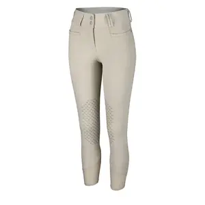 Pantaloni da equitazione da equitazione Beige da donna di Design di tendenza con toppa al ginocchio in silicone e doppia tasca frontale multicolore OEM