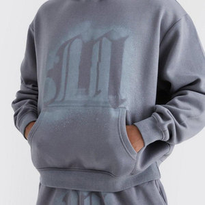 Vêtements pour hommes Survêtement 100% Coton Puff Printing Logo Flared Trousers and Pullover Cropped Hoodie Set - Product Image 4