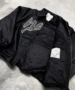 Blouson Bomber en PU pour Homme, Style Streetwear, Col Montant, Fermeture Éclair, Imprimé Lettres sur le Devant, Coupe Droite, Vêtement d'Hiver, Séchage Rapide, Enduit - Product Image 2