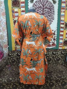 Robe tunique en coton décontracté pour femmes Jungle Safari imprimé élégant indien Orange vif caftan vêtements d'été robe longue confortable - Product Image 4