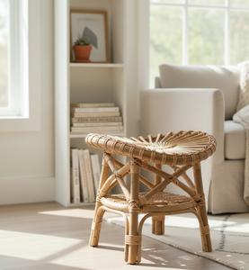 Tabouret en rotin minimaliste, durable, écologique et confortable pour la salle à manger en plein air, utilisation dans les fermes, les hôtels et les villas - Product Image 1