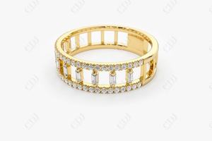 Bracelet de mariage en or massif 14K, Double rangée, rond, diamant cultivé en laboratoire, Baguette Alternative, diamant, bijoux de fiançailles pour femmes - Product Image 4