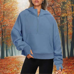 Suéteres Casuales de Punto para Mujer, Transpirables, con Media Cremallera y Orificios para los Pulgares, para Conjuntos de Primavera, 100% Algodón - Product Image 3