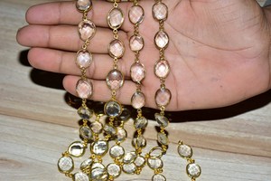 Lovely White Crystal Oval Bezel Gemstone Connector Chain <b>Rosary</b> Chain, Gold Plated Connector bezel Chain for Jewelry Making - Product Image 4
