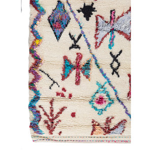 Tapis Zuri grand format en laine et viscose noué à la main, couleur ivoire, motif géométrique AKWV-7001, idéal pour salon ou couloir, pour adolescents - Product Image 4