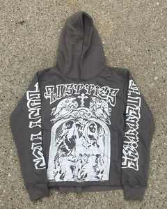 เสื้อฮู้ดสำหรับผู้ชายเสื้อมีฮู้ดผ้าซักลายปักปักลายสไตล์สตรีทแวร์ผ้าซีดจางมีซิปไซส์ใหญ่พิเศษ - Product Image 6