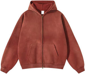 Mens Vintage Washed Zip Up Hoodie Fleece Casual Streetwear Oversized Jacket Warm Winter Fashion <b>Top</b> - Product Image 3