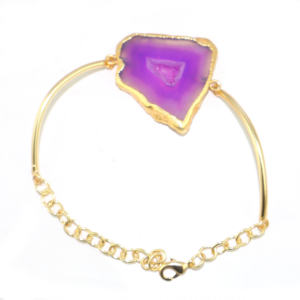 Contemporary Style Natural Agate Slice Gemstone 22K Gold Plated Adjustable Chain <b>Healing</b> Crystal <b>Bracelet</b> Jewellery For Women - Product Image 2