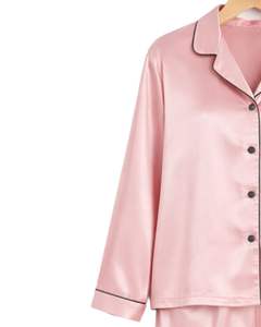 Ensemble de pyjama en satin de soie rose pour femmes, manches longues, boutonné, vêtements de nuit, vêtements de nuit doux et lisses, vêtements de maison de luxe, fournisseur en gros OEM - Product Image 5