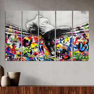 Lienzo Impreso con Diseño de Escalador de Grafiti Urbano: Decoración de Arte Callejero Vibrante y Audaz, JUEGO DE 5 LIENZOS - Product Image 1