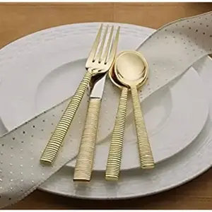 Ensemble de couverts en métal avec poignée en bambou, finition miroir dorée, parfait pour la maison, les restaurants, les hôtels et les événements, en provenance d'Inde - Product Image 6