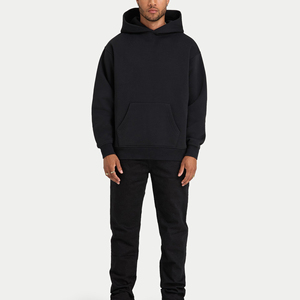 Sudadera con capucha de gran tamaño, ropa informal negra con hombros caídos, sudadera informal de invierno de peso pesado para hombres - Product Image 3