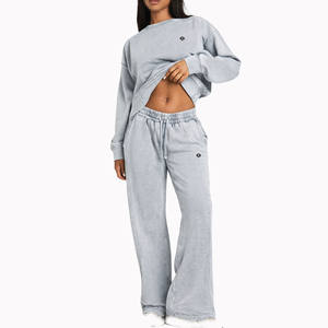 Ensemble de vêtements décontractés pour femmes, sweat-shirt à manches longues avec pantalon ample, tissu doux, tenue de tous les jours - Product Image 1