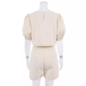 Ensemble chemise à manches courtes pour femmes, mode d'été, décontracté, Short, manches bouffantes, Top, ensemble deux pièces, 2022 - Product Image 3