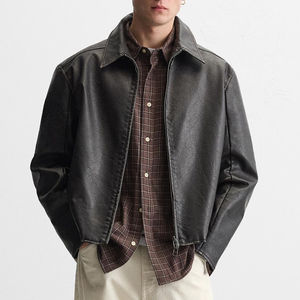 Chaqueta Bomber de Cuero para Hombre, Nueva Colección al por Mayor, Manga Larga, Invierno, Alta Calidad, Ecológica, Logotipo Frontal, Estilo Vintage Lavado 2026 - Product Image 4