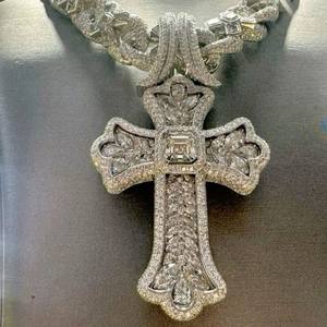 Luxury VVS Moissanite Diamond <b>Cross</b> <b>Pendant</b> for Men 14k & 18k White Gold Pass Tester Cut for Party Occasions - Product Image 5