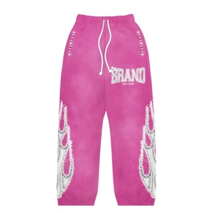 Pantalon vintage pantalon personnalisé français éponge empilé pantalon de survêtement jambe large lavage à l'acide en détresse Patch pantalon de survêtement évasé hommes - Product Image 5