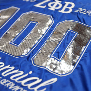 Custom Blue <b>Sequin</b> Sleeve Bomber <b>Jacket</b> Satin Varsity Style Zip Up <b>Jacket</b> with Embroidery Logos Stylish Sorority Outerwear - Product Image 4