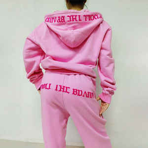 Ropa de calle personalizada chándal corte coser apliques desgastado bordado parche recortado Sudadera con capucha y pantalones de chándal conjunto chándales para mujeres - Product Image 2