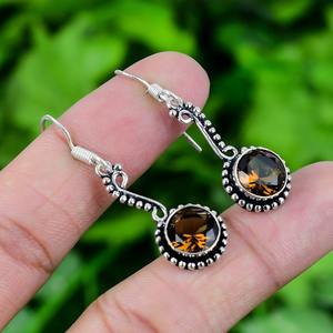 Bijoux pour femmes Boucles d'oreilles en argent style bohème Bijoux en argent sterling 925 Quartz fumé Pierres précieuses Tendance Boucles d'oreilles faites à la main Cadeau - Product Image 2